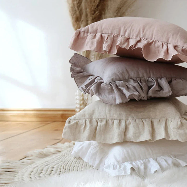 Rynx | 100% Linen Ruffle Cushion Covers, Soft and Comfortable Pillow Covers, Home Decor Sofa Cushions, Living Room Couch Ornament