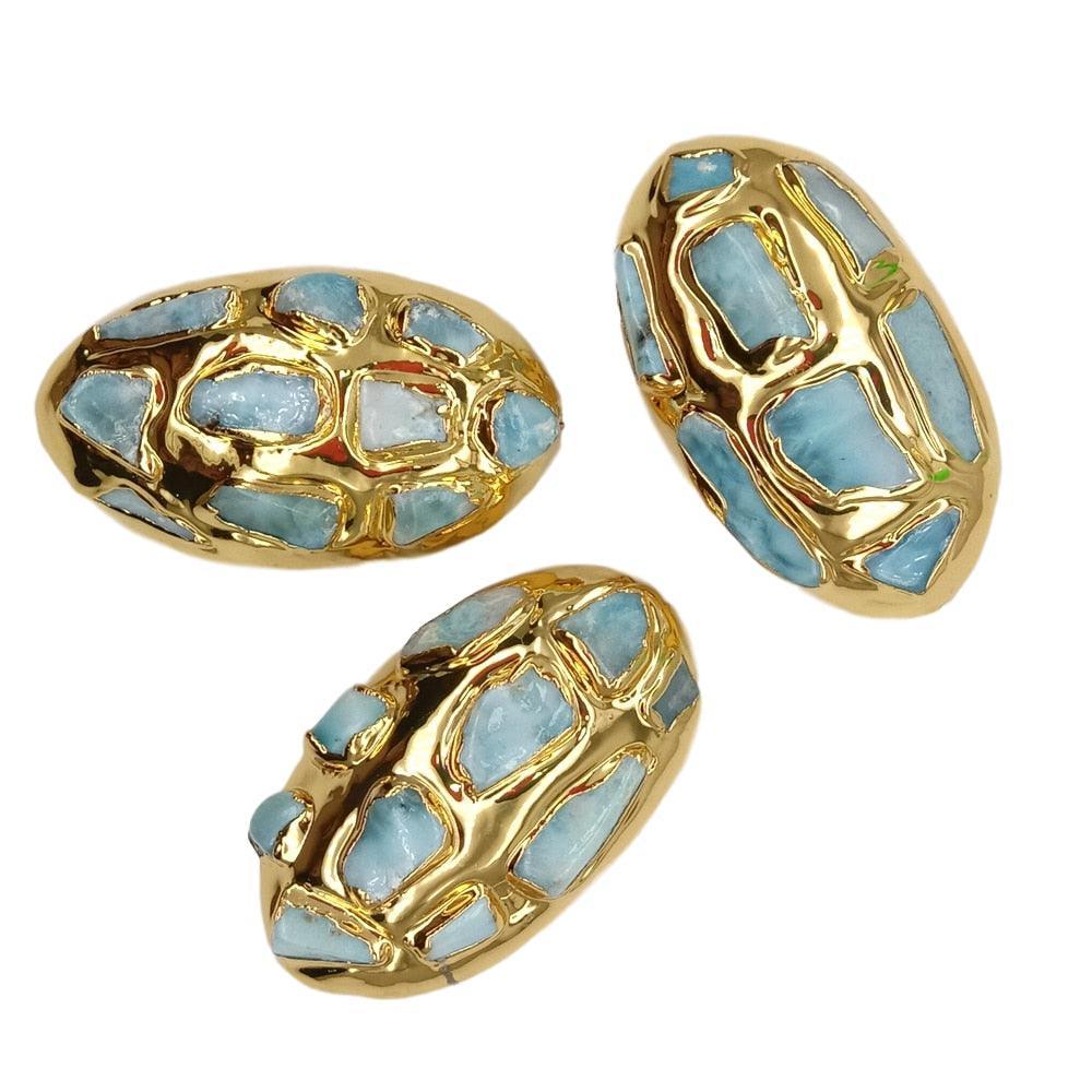 Lisslune | Elegant gold-plated blue Larimar pearl set: A touch of luxury for your jewelry creations