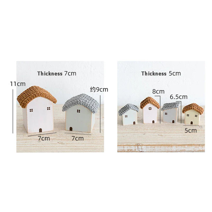 Rynx | Nordic Wooden House Ornaments Home Decor Wood Architecture with Woven Evidence Sweet Desk Miniature Craft Work Children's Room Decor