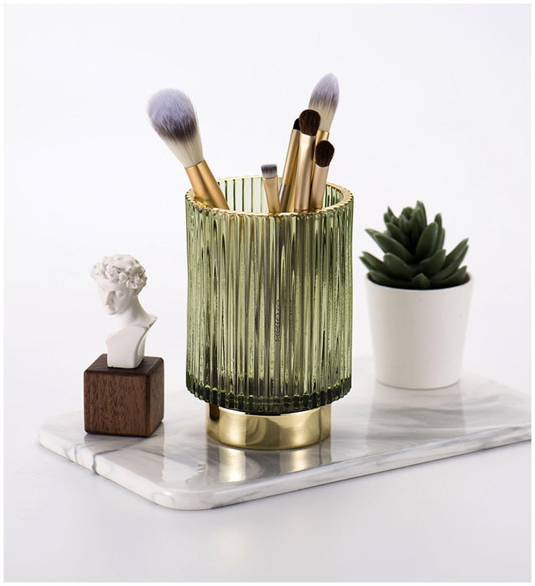 Lisslune | Elise Gold Foil Glass Makeup Halter & Organizer