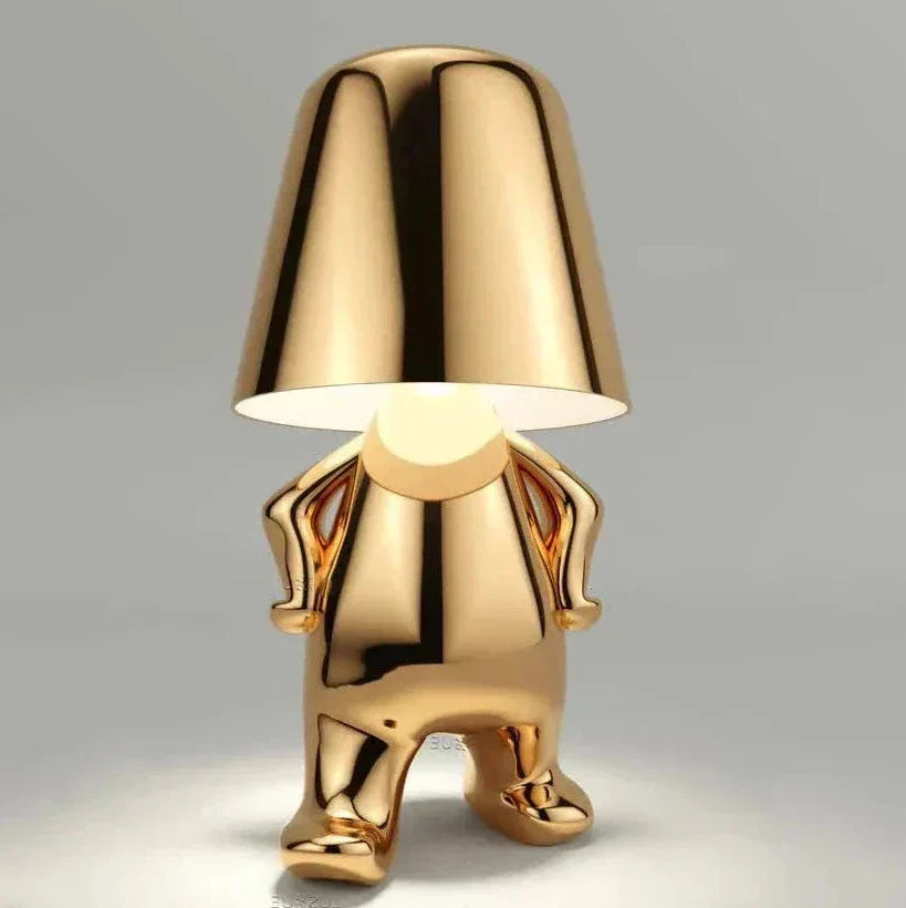 Lisslune | Golden Man LED Thinking Table Lamp – Playful Nightstand Lamp for Bedroom & Decor