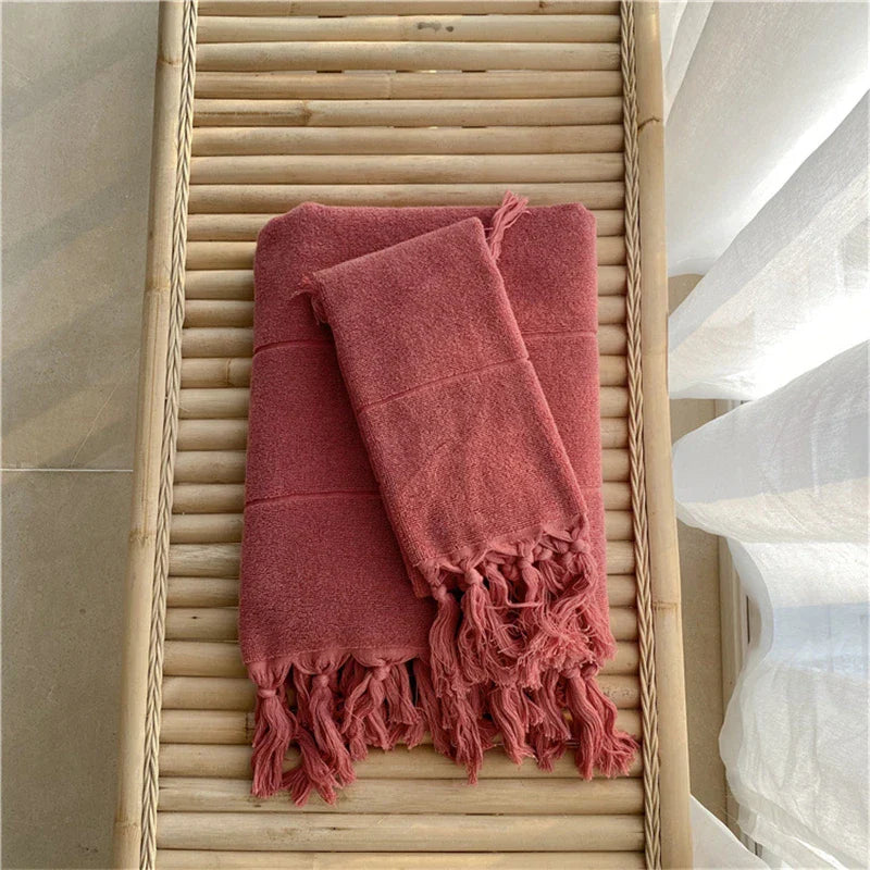 Rynx | Hand-knotted tassel made of pure cotton towel super absorbent household face bath towels bedspread women outdoor blanket