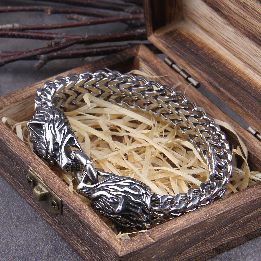 Lisslune | Silver Viking Bracelet "WolfBand" – Handmade with Fenrir Motif