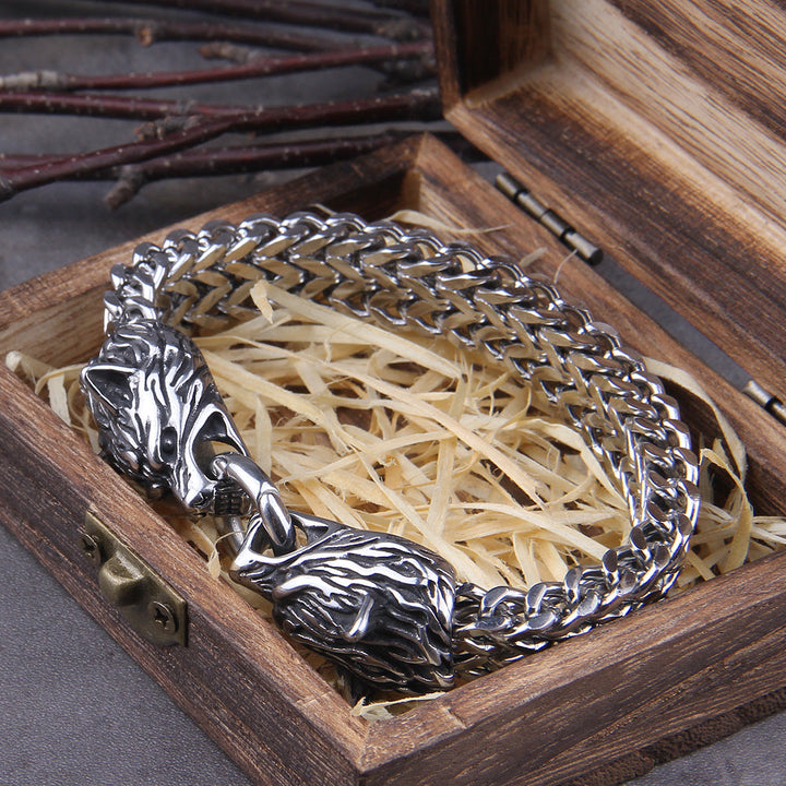 Lisslune | Silver Viking Bracelet "WolfBand" – Handmade with Fenrir Motif
