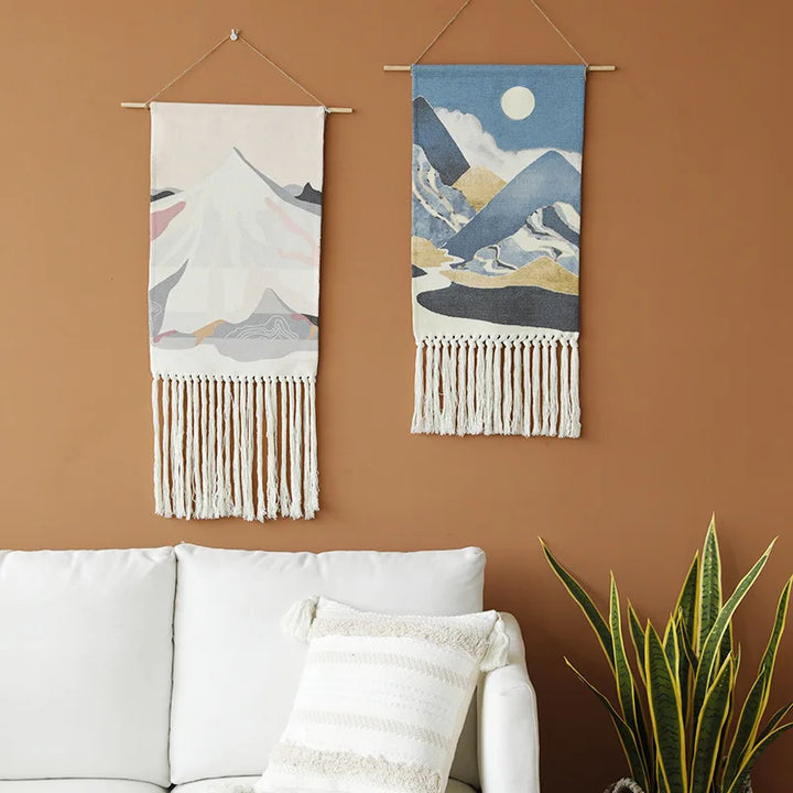 Rynx | Macramé Landscape Wall Tapestry with Handmade Tassels Dormitory Hotel Wall Fabric Blanket Cover Decoration Home Stay Aesthetic Decoration