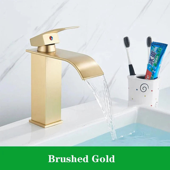 Lisslune | Modern black waterfall faucet with chrome accents for stylish bathrooms