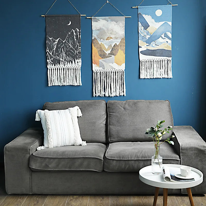 Rynx | Macramé Landscape Wall Tapestry with Handmade Tassels Dormitory Hotel Wall Fabric Blanket Cover Decoration Home Stay Aesthetic Decoration