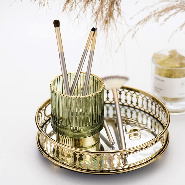 Lisslune | Elise Gold Foil Glass Makeup Halter & Organizer