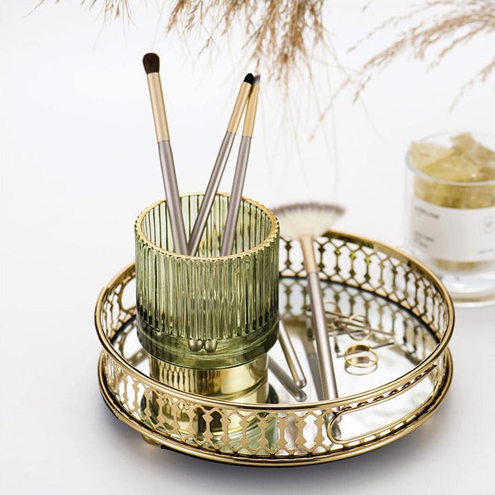 Lisslune | Elise Gold Foil Glass Makeup Halter & Organizer