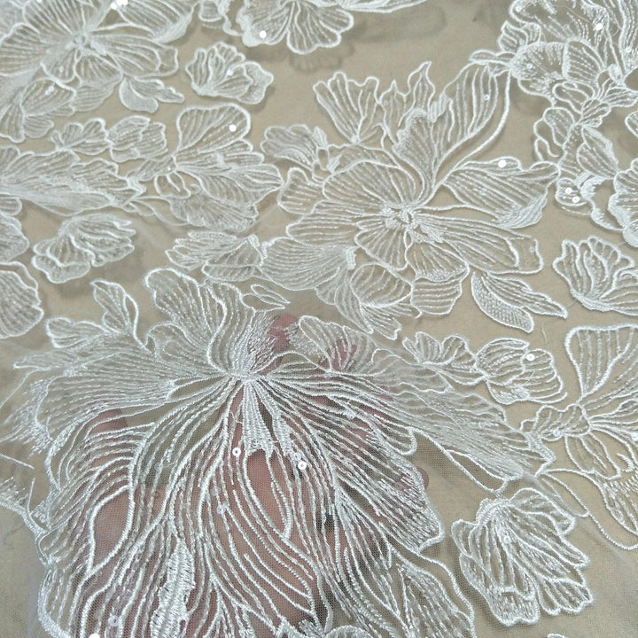 Lisslune | Ivory Floral Rayon Lace Fabric - 130cm Wide - Ideal for Exquisite Wedding Dresses - Priced Per Yard