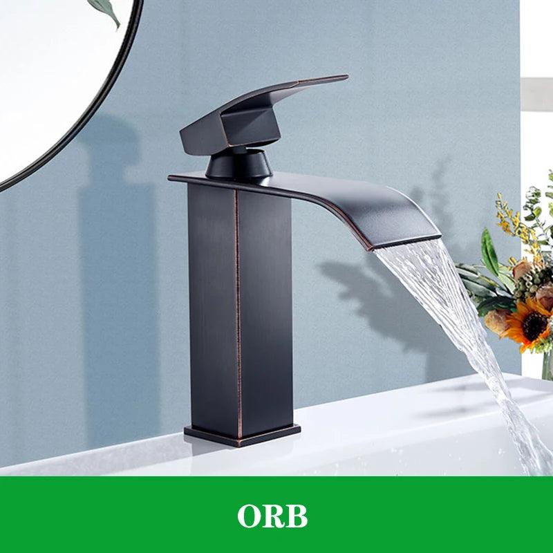 Lisslune | Modern black waterfall faucet with chrome accents for stylish bathrooms