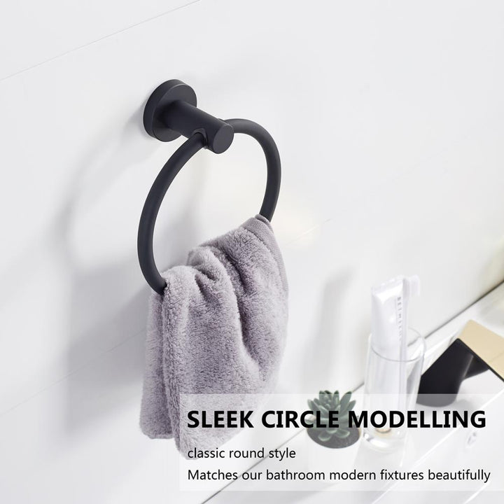 Lisslune | Towel ring made of 304 stainless steel in chrome, Round simple design, Black, European bathroom accessories, Rustproof