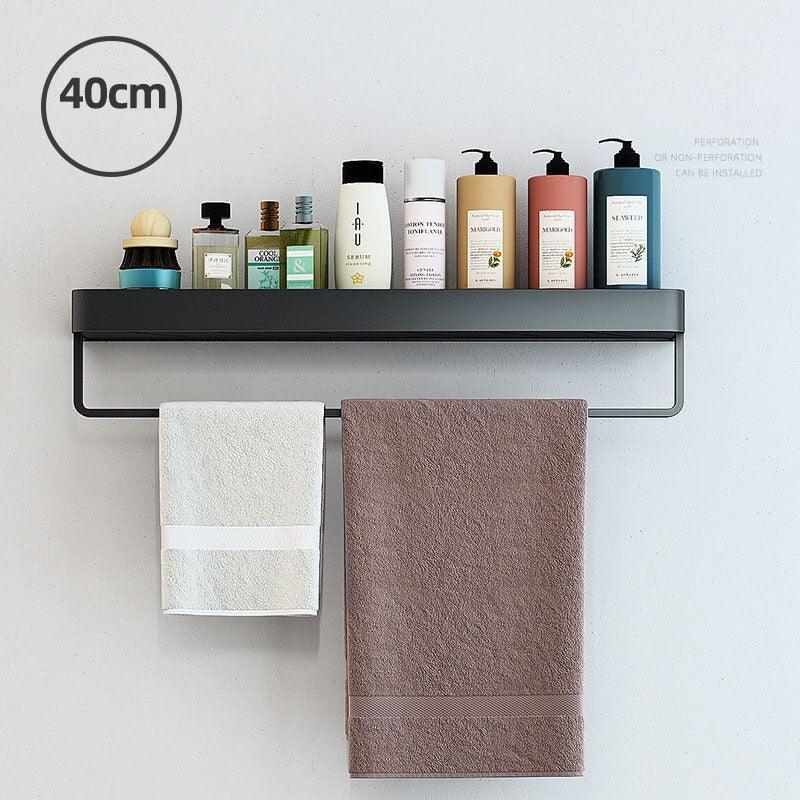 Lisslune | Elegant black aluminum bathroom shelf and towel holder set - modern storage solution