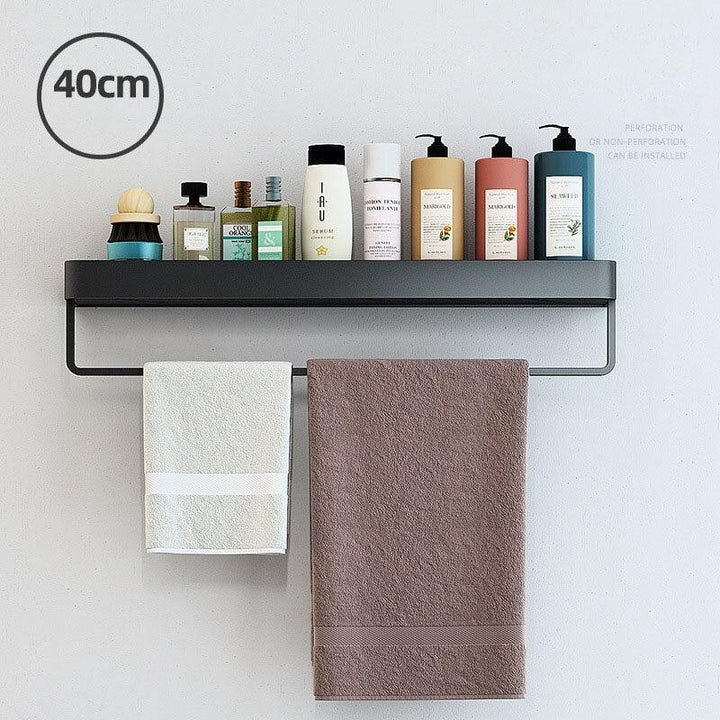 Lisslune | Elegant black aluminum bathroom shelf and towel holder set - modern storage solution