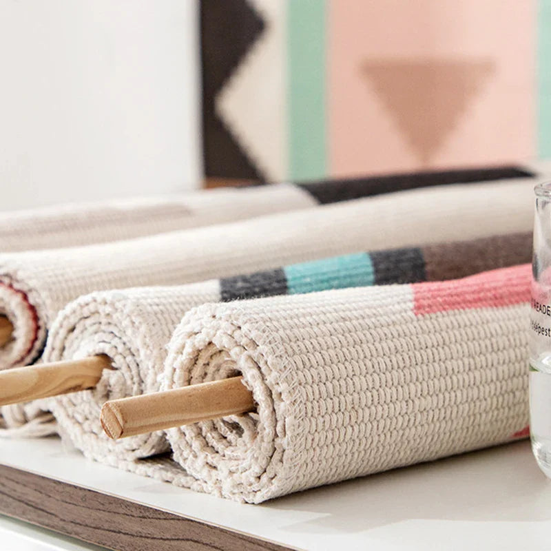 Rynx | Boho Wall Tapestry with Hand-Made Tassels Cotton Linen Tufting Wall Hanging Fabric Cover Blanket Ramadan Decor Home Decor