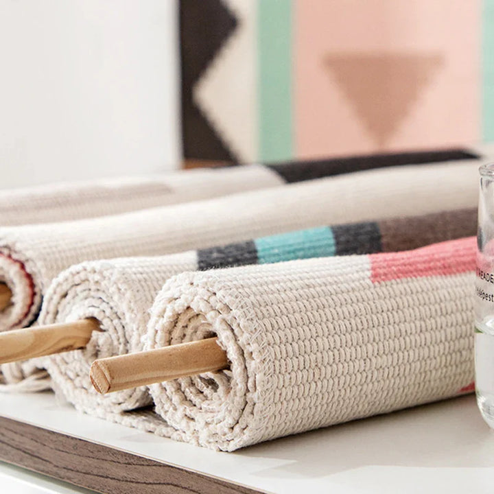 Rynx | Boho Wall Tapestry with Hand-Made Tassels Cotton Linen Tufting Wall Hanging Fabric Cover Blanket Ramadan Decor Home Decor