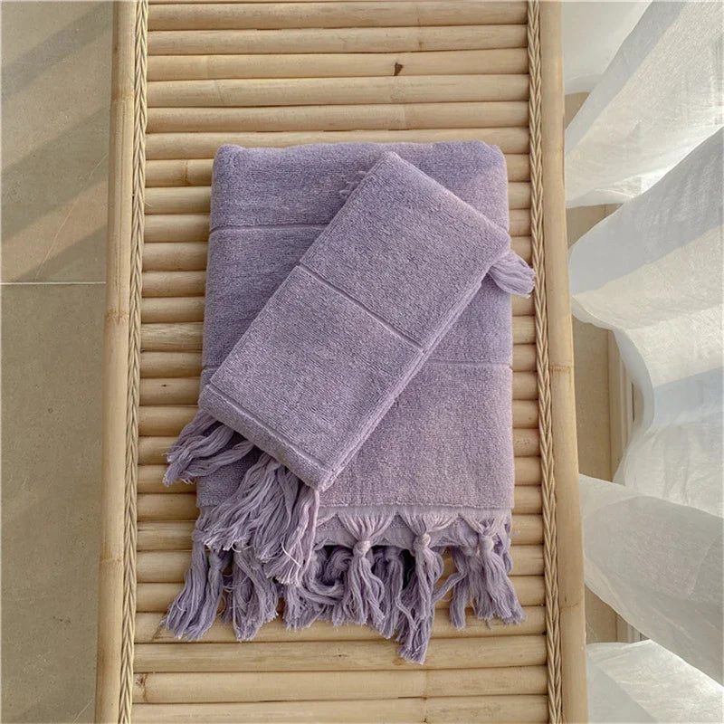 Rynx | Hand-knotted tassel made of pure cotton towel super absorbent household face bath towels bedspread women outdoor blanket