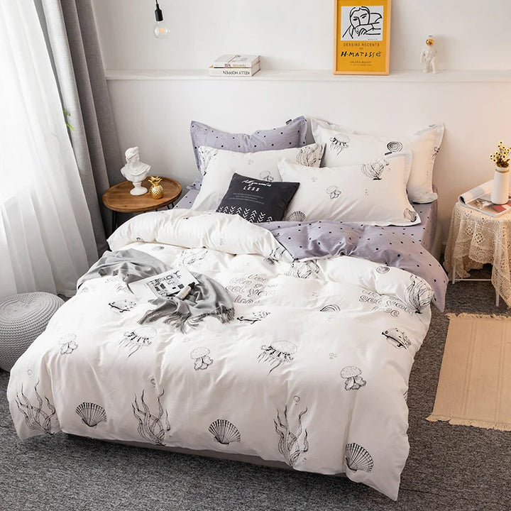 Rynx | New four-piece bedding set simple cotton double bed sheet duvet cover thickening sanding dormitory bed sheet white