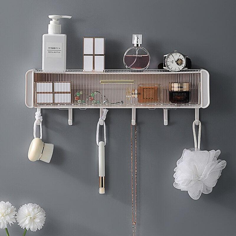 Lisslune | Versatile kitchen and bathroom shelf with drawer and hooks