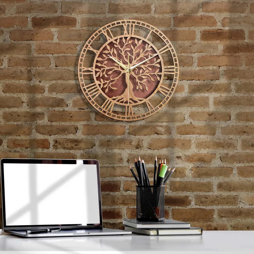 Lisslune | WoodArt | Rustic wall clock made of wood in vintage style