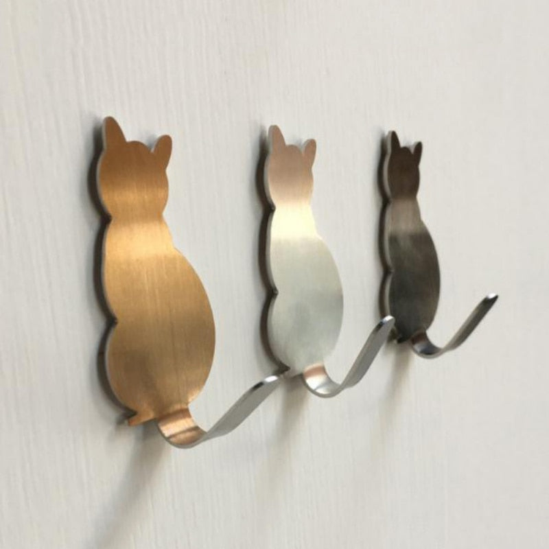 Lisslune | 2 self-adhesive cat wall hooks made of stainless steel