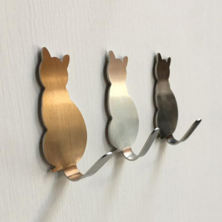 Lisslune | 2 self-adhesive cat wall hooks made of stainless steel
