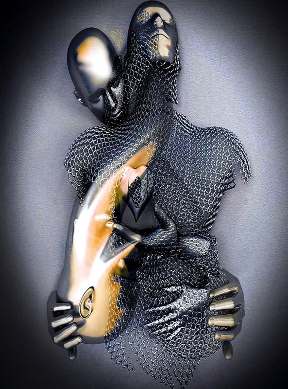 Lisslune | Metal Figure Statues Styles Abstract Canvas Painting Couples Wall Art Love Sculpture Poster Print Home Decor Living Room Gifts