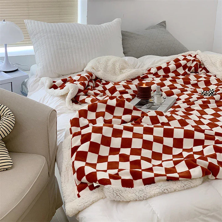 Rynx | Retro-Checkerboard-Plush-Throw-Blanket for Sofa, Chair, Nap, Double, Soft, Warm, Polar Fleece Blankets, Plaid Plush Bedspread