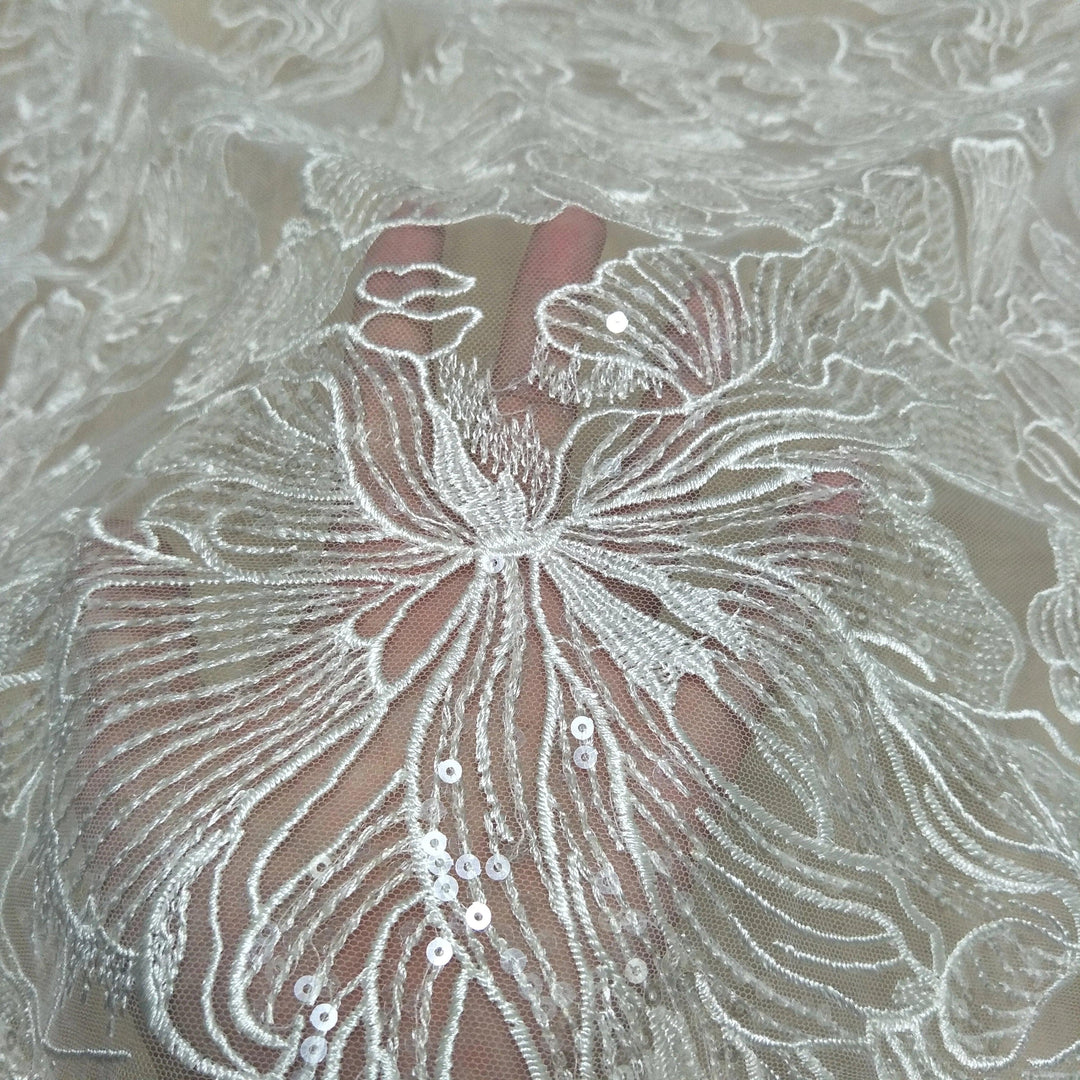 Lisslune | Ivory Floral Rayon Lace Fabric - 130cm Wide - Ideal for Exquisite Wedding Dresses - Priced Per Yard
