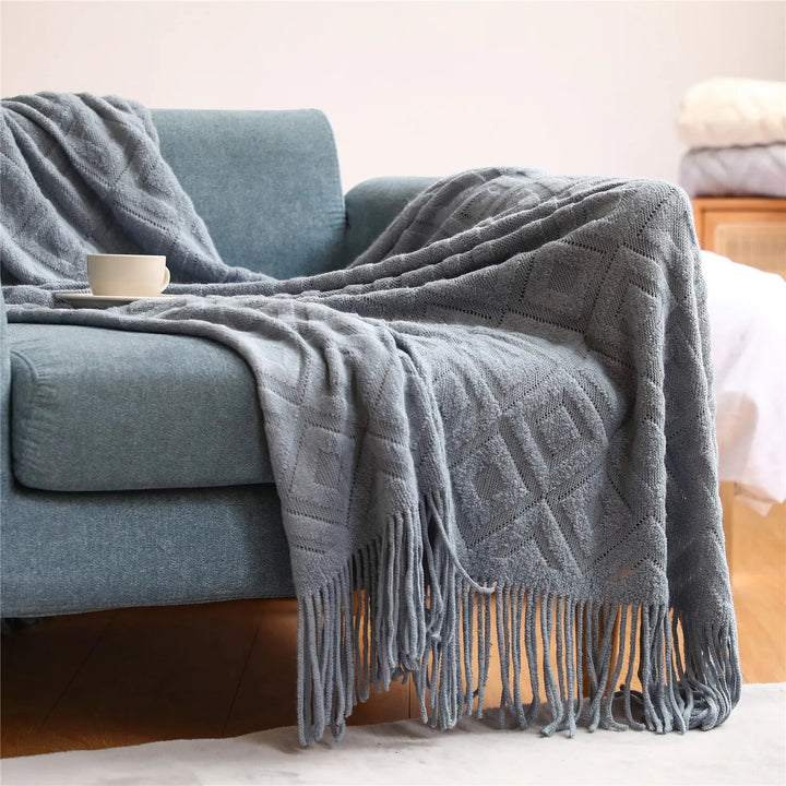 Rynx | Textile City Diamond-shaped Cashmere Sofa Blanket Solid Winter Thickened Knit Fringe Blanket Office Nap Jacquard DIY Towel