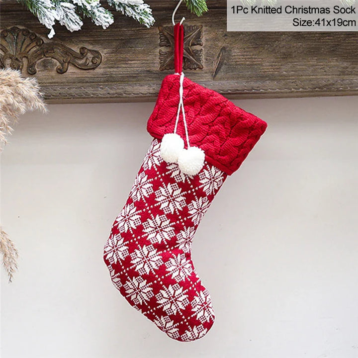 Rynx Knitted Christmas Stocking Socks Bag New Year's Gift Candy Bag Christmas Decorations For Home Xmas Tree Hanging Decorations Natal