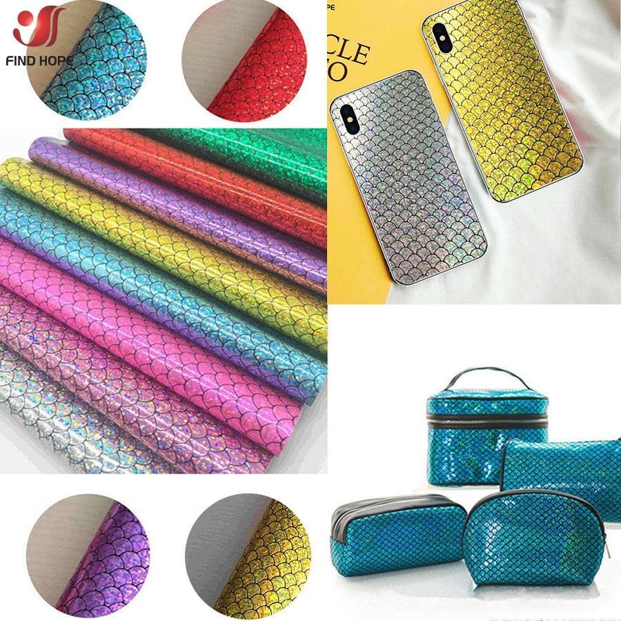 Lisslune | Enchanted holographic mermaid scales PU synthetic leather for creative DIY projects