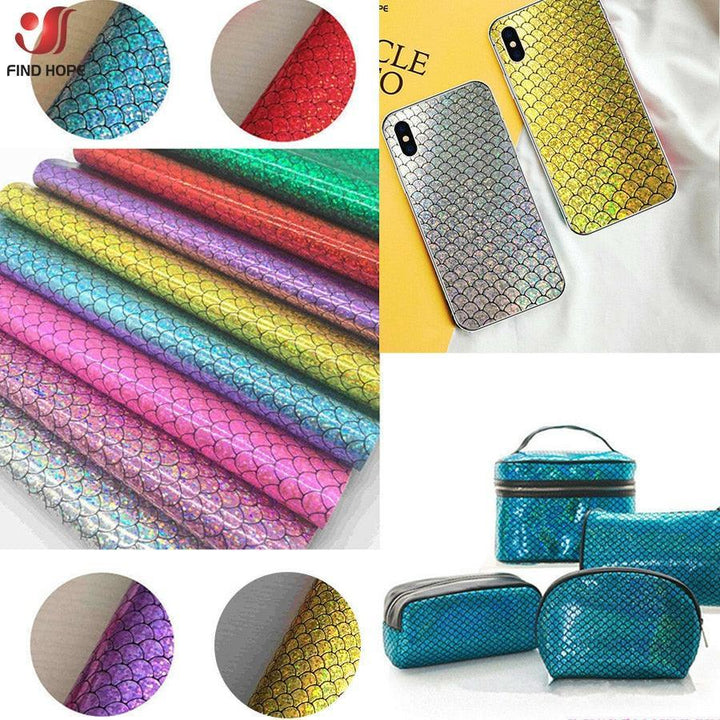 Lisslune | Enchanted holographic mermaid scales PU synthetic leather for creative DIY projects
