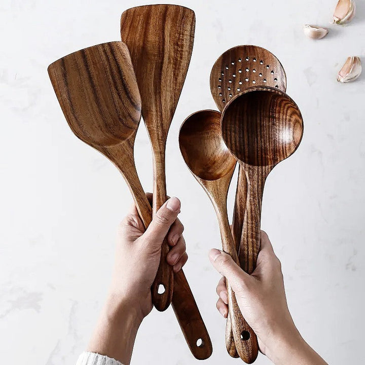 Lisslune | TeakChef 7-piece Kitchen Tool Set – Premium Teak Kitchen Tools for Style & Functionality