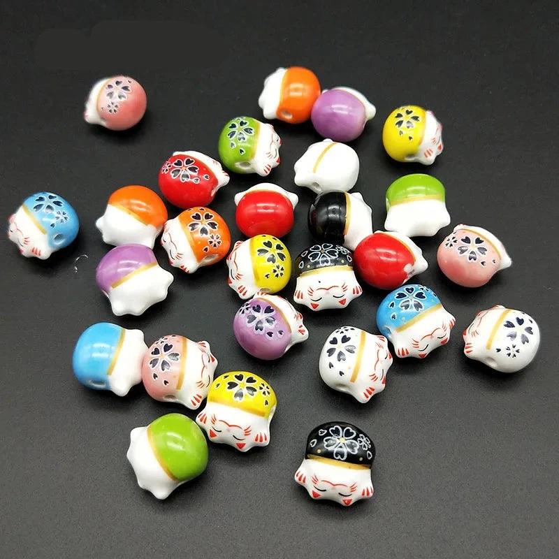 Lisslune | Charming 10-piece Ceramic Lucky Cat Bead Set