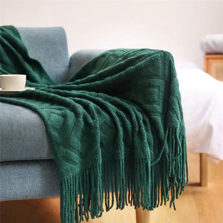 Rynx | Textile City Diamond-shaped Cashmere Sofa Blanket Solid Winter Thickened Knit Fringe Blanket Office Nap Jacquard DIY Towel