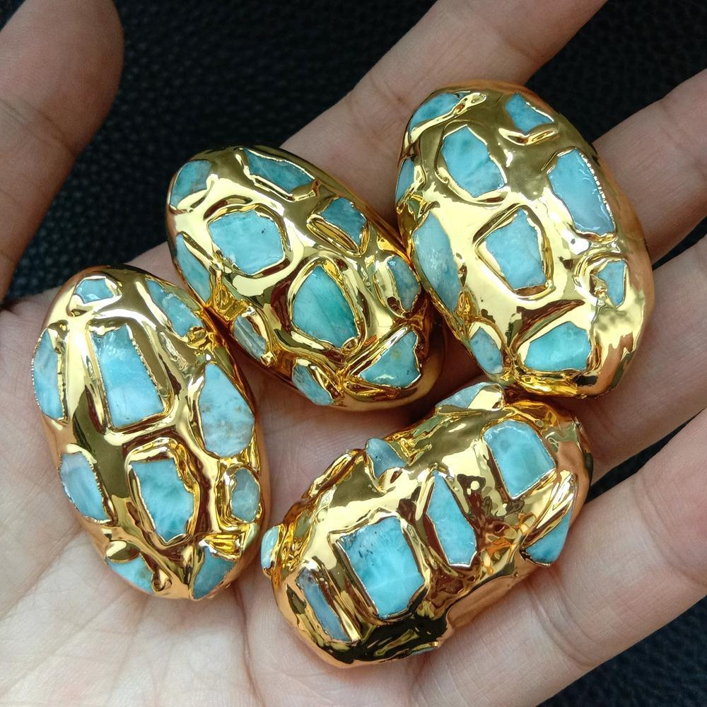 Lisslune | Elegant gold-plated blue Larimar pearl set: A touch of luxury for your jewelry creations