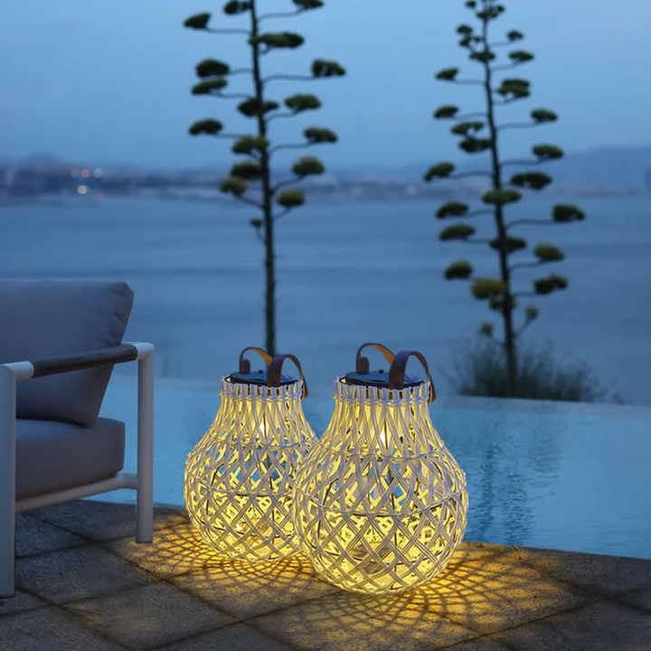 Lisslune | Solar LED Rattan Lantern – Large Outdoor Lighting in Oval Design for Garden and Terrace