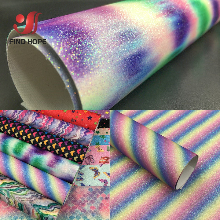 Lisslune | Glittery Rainbow Craft Fabric - 20x30cm Iridescent Art Supplies
