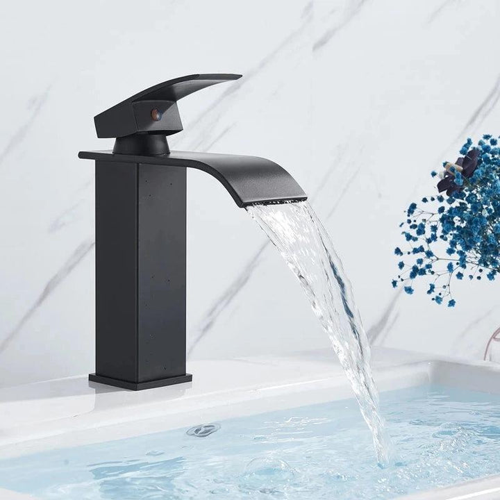 Lisslune | Modern black waterfall faucet with chrome accents for stylish bathrooms