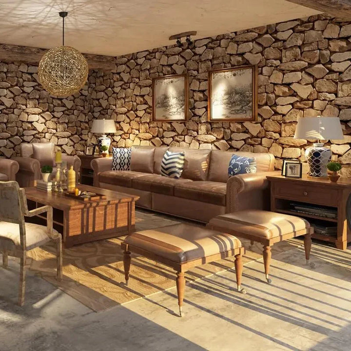 Lisslune | 3D Stone Pattern Retro Wallpaper