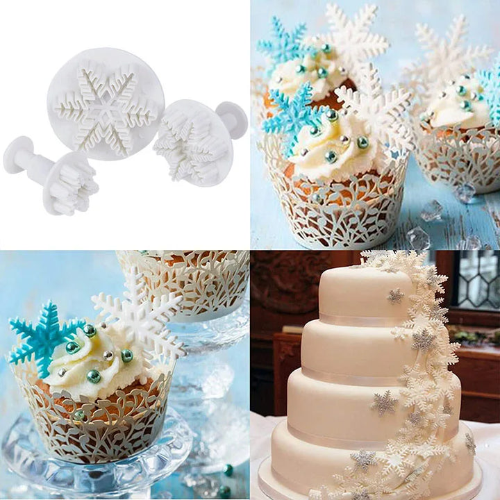 Rynx 3-piece set snowflake cutter fondant cookie mold cake decoration tool stamp cutter home decor baking accessories