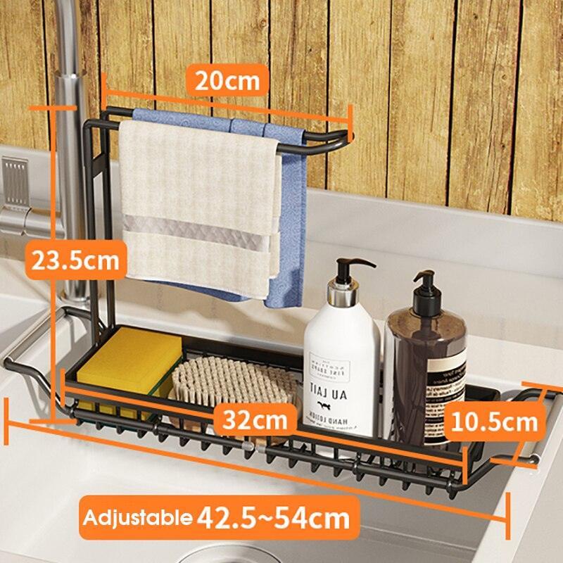 Lisslune | Adjustable Stainless Steel Sink Rack with Integrated Towel Holder - Perfect for Organizing Kitchen and Bath