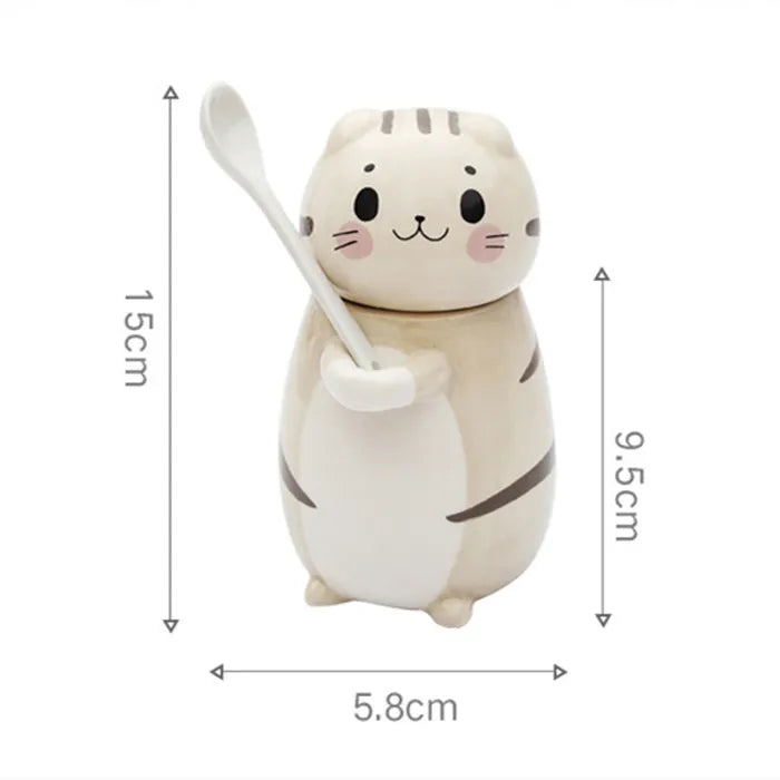 Lisslune | Lucky Cat Ceramic Coffee Mug with Spoon