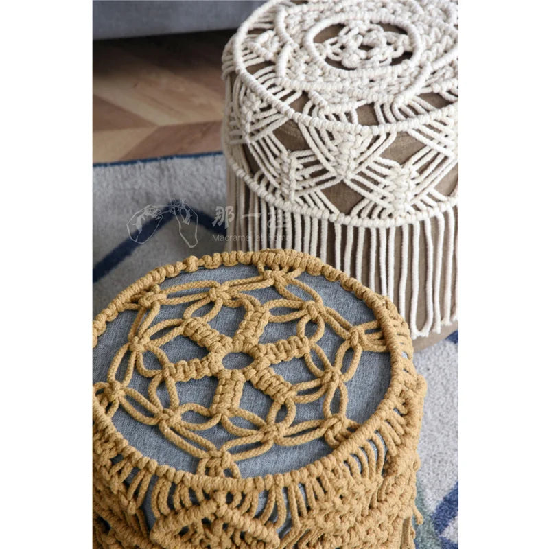 Rynx | Macramé round chair covers handwoven cotton Cope tassel hanging tapestry sofa low stool chair cover Boho decor