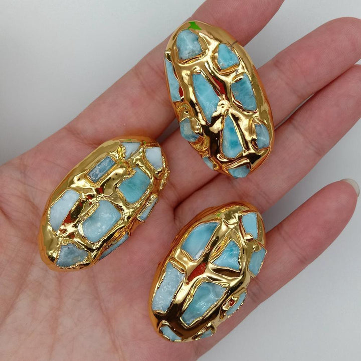 Lisslune | Elegant gold-plated blue Larimar pearl set: A touch of luxury for your jewelry creations