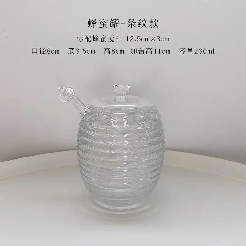 Lisslune | Elegant 265ml Glass Honey Jar with Mixing Spoon - Ideal for Serving Honey, Juice, and Jam