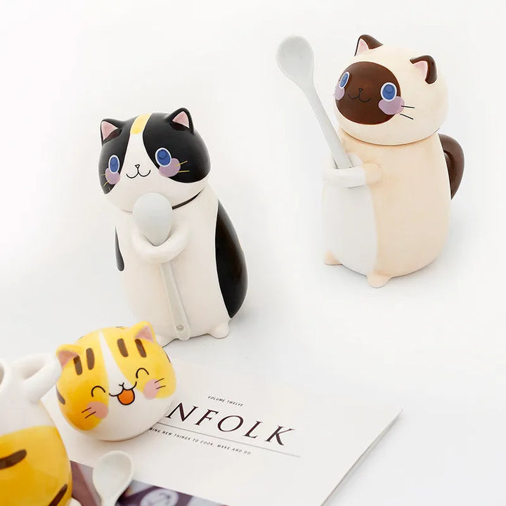 Lisslune | Lucky Cat Ceramic Coffee Mug with Spoon
