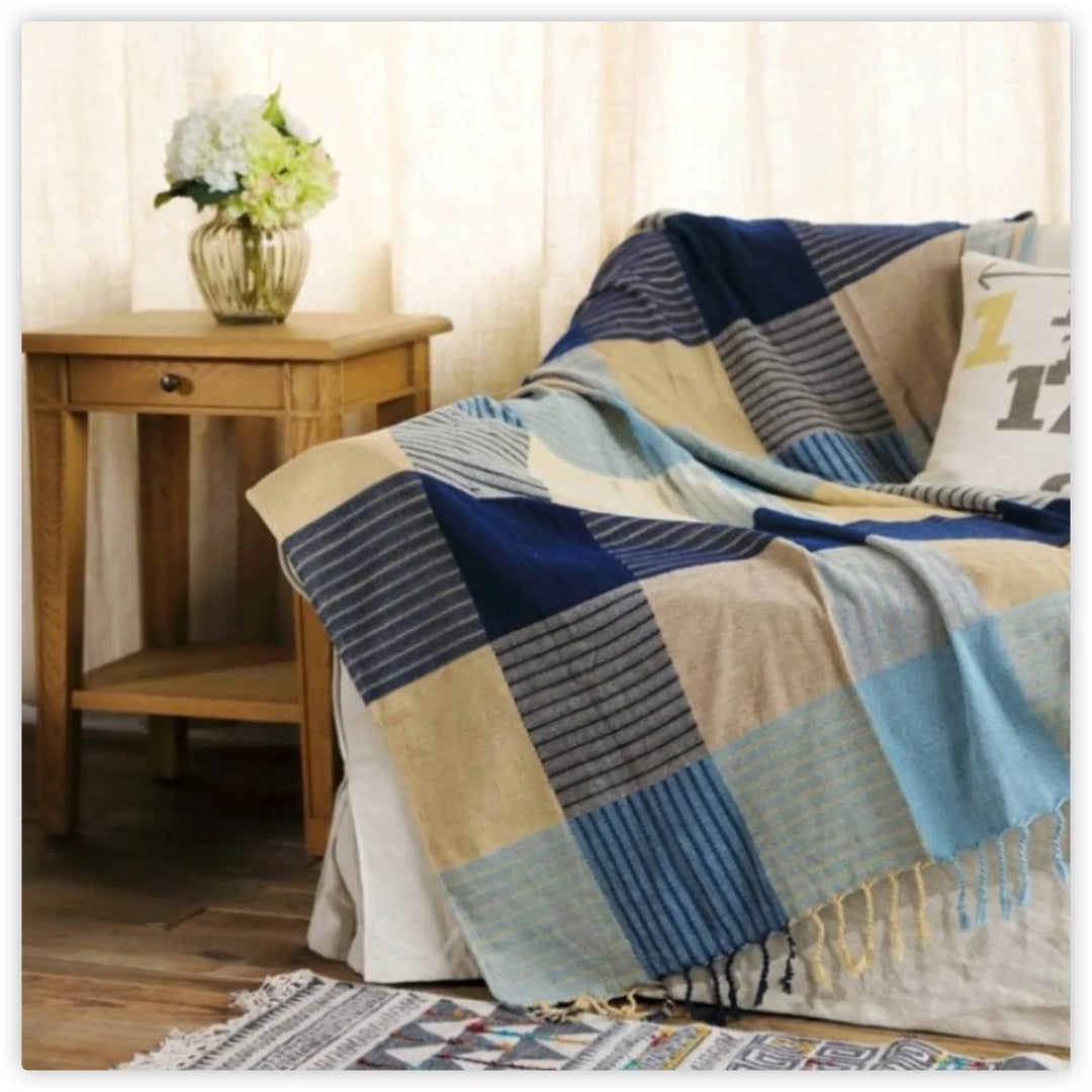 Rynx | Textile City Ins Retro Sofa Decor Towel Mediterranean Nepal Plaid Patchwork Blanket Heavy Sofa Cover Bedspread 220x260cm
