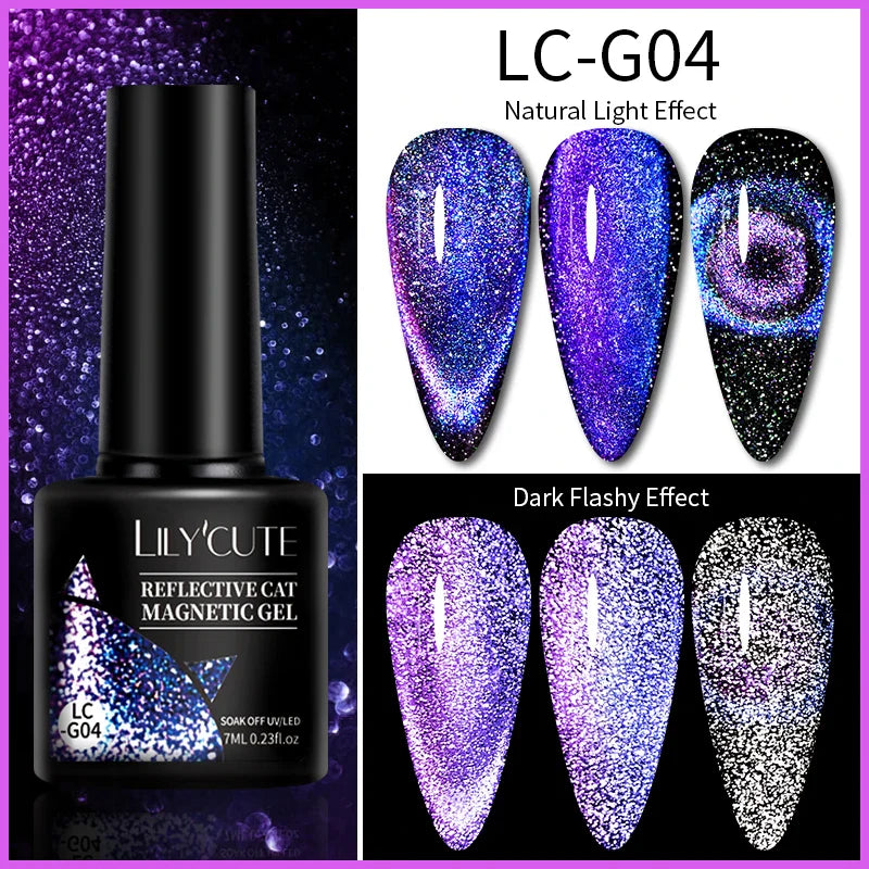 Rynx |7ML Snowlight Cat Magnetic Gel Nail Polish Grow-In-Dark Reflection Glitter Laser Semi-Permanent Soak Off UV Gel Nail Polish